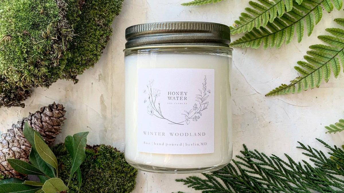 Honey Water Candle in Winter Woodland